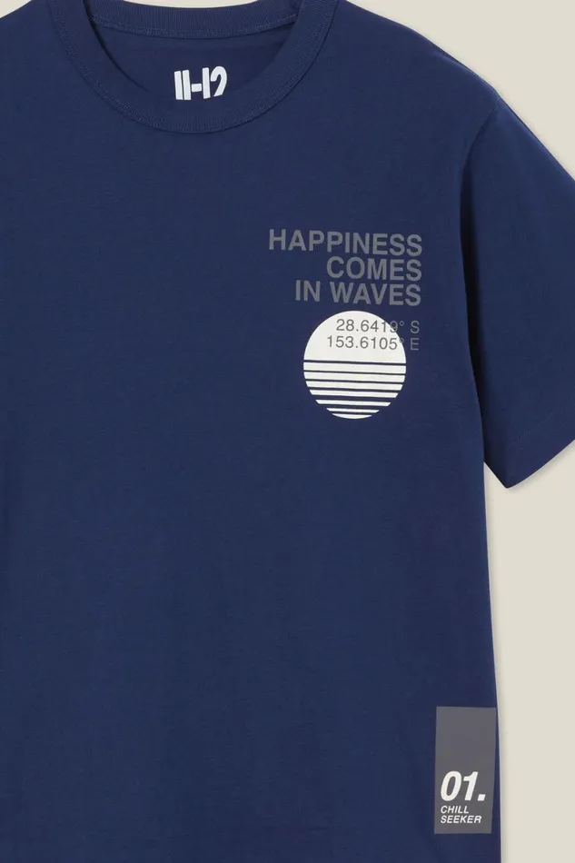 Boys 214 Tops and TShirts Cotton On Jono Short Sleeve Print Tee In The Navyhappiness Comes In Waves