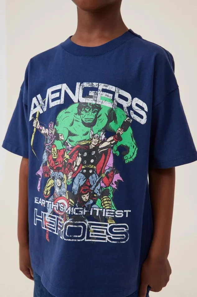 Boys 214 Tops and TShirts Cotton On License Drop Shoulder Short Sleeve Tee Lcn Mar In The Navythe Avengers Heroes