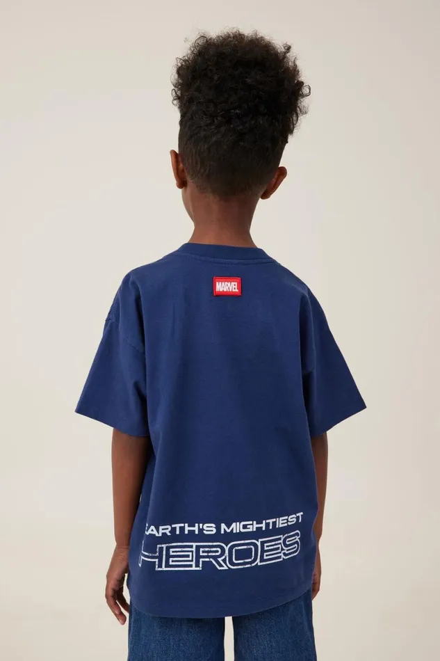 Boys 214 Tops and TShirts Cotton On License Drop Shoulder Short Sleeve Tee Lcn Mar In The Navythe Avengers Heroes