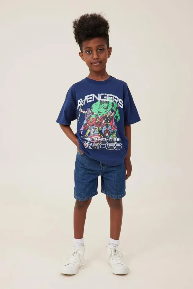 Boys 214 Tops and TShirts Cotton On License Drop Shoulder Short Sleeve Tee Lcn Mar In The Navythe Avengers Heroes