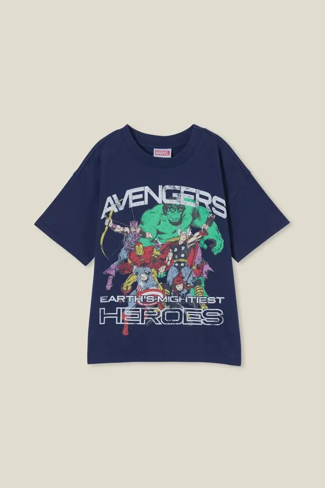 Boys 214 Tops and TShirts Cotton On License Drop Shoulder Short Sleeve Tee Lcn Mar In The Navythe Avengers Heroes
