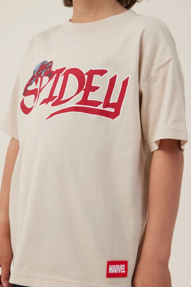 Boys 214 Tops and TShirts Cotton On License Drop Shoulder Short Sleeve Tee Lcn Mar Rainy Dayspiderman Great Power