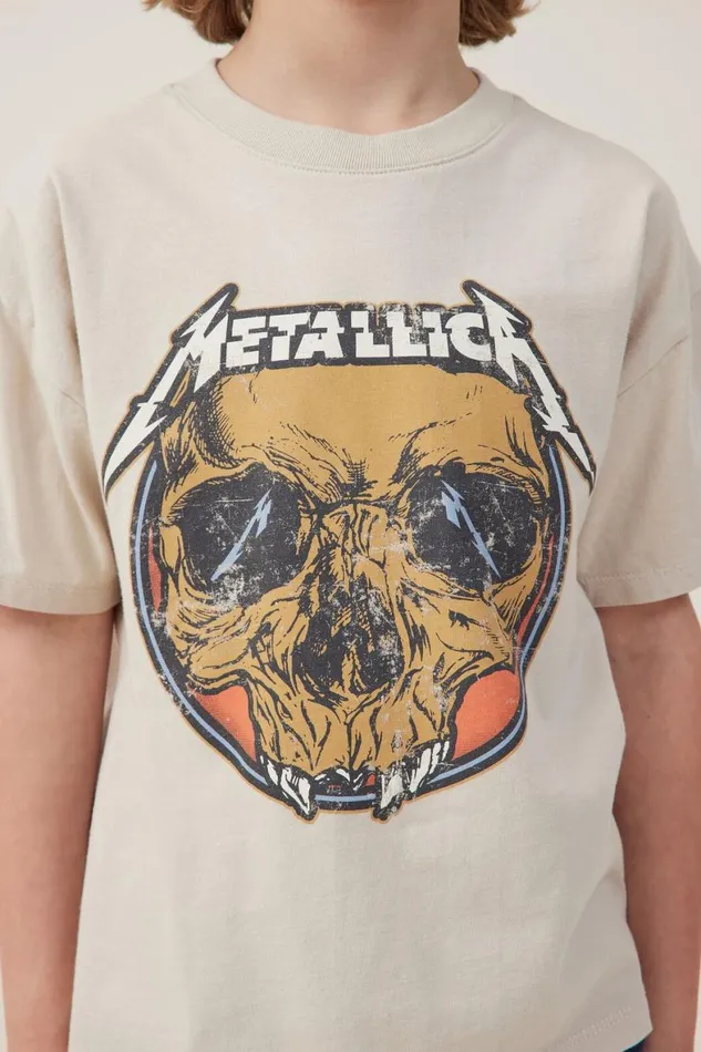 Boys 214 Tops and TShirts Cotton On License Drop Shoulder Short Sleeve Tee Lcn Pro Rainy Daymetallica Skull