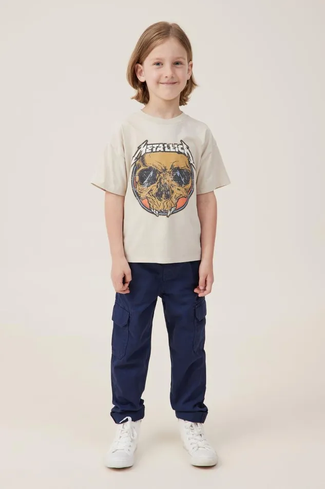 Boys 214 Tops and TShirts Cotton On License Drop Shoulder Short Sleeve Tee Lcn Pro Rainy Daymetallica Skull