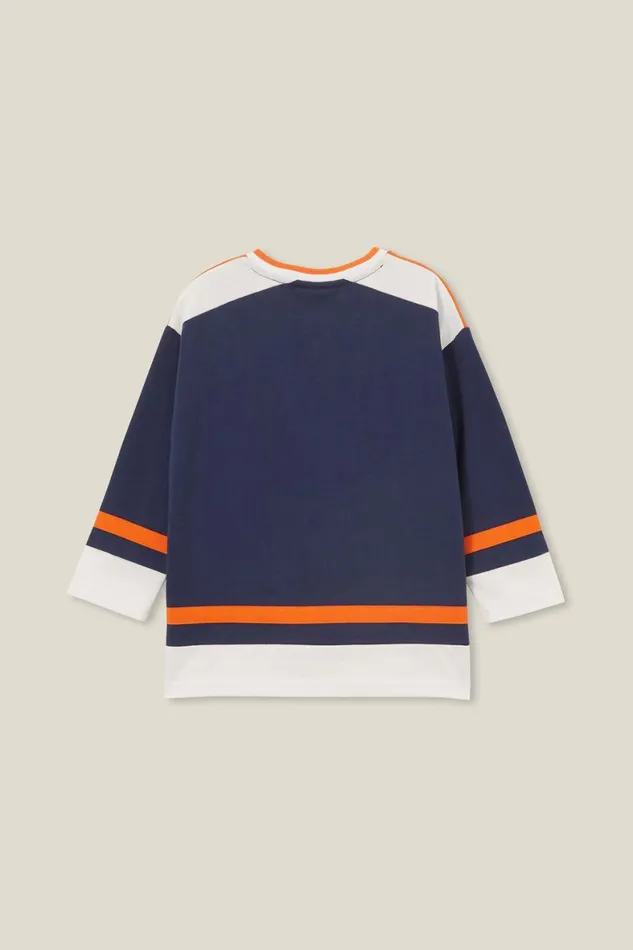 Boys 214 Tops and TShirts Cotton On License Oversized Long Sleeve Tee Lcn Nba Petty Blue knicks Colour Block