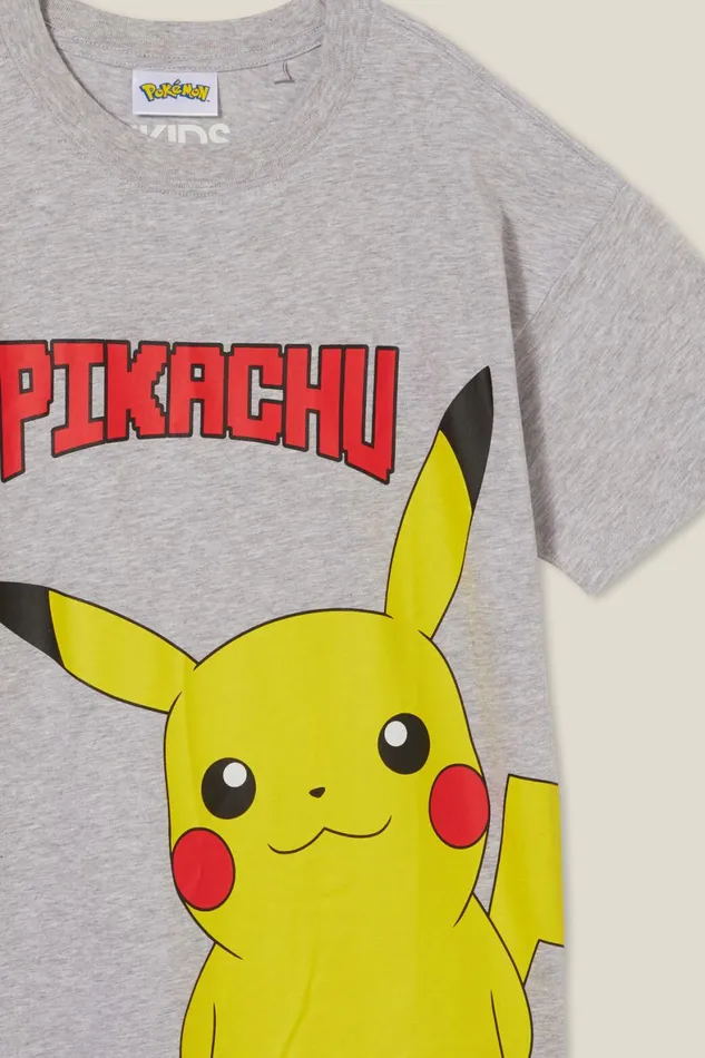 Boys 214 Tops and TShirts Cotton On License Quinn Short Sleeve Tee Lcn Pok Fog Grey Marlepikachu Close Up