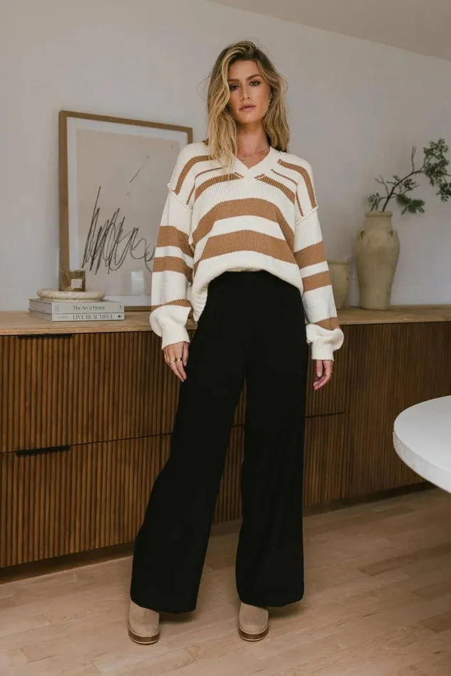 Brett Striped Sweater In Camel Camel Women Bohme Tops