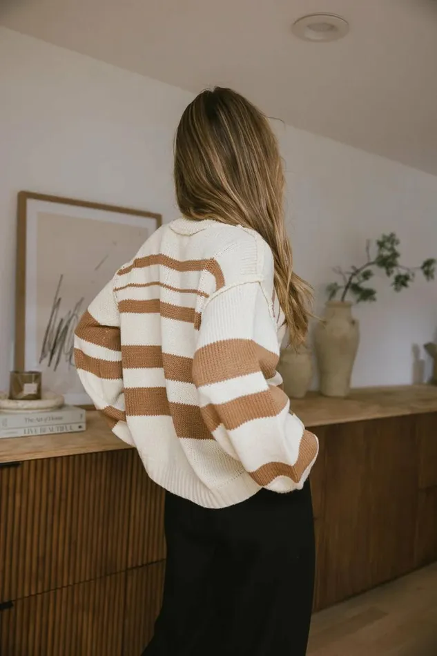 Brett Striped Sweater In Camel Camel Women Bohme Tops