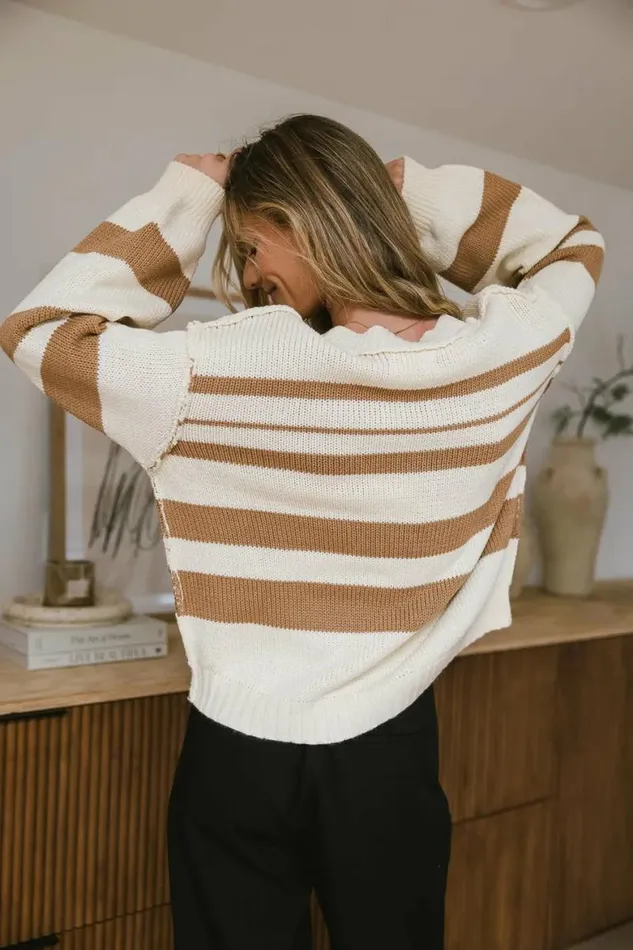 Brett Striped Sweater In Camel Camel Women Bohme Tops