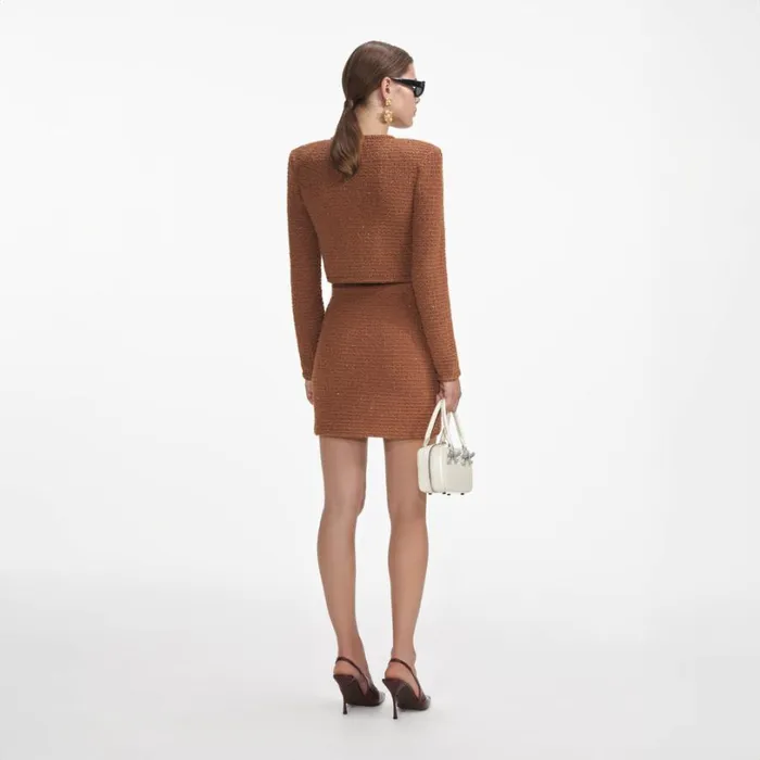 Brown Textured Knit Mini Skirt Women Self Portrait Knitwear Brown Textured Knit Mini Skirt Women Self Portrait Knitwear
