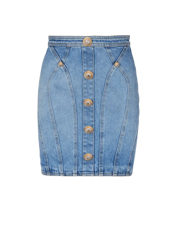 Buttoned Denim Skirt Blue Women Balmain Skirts