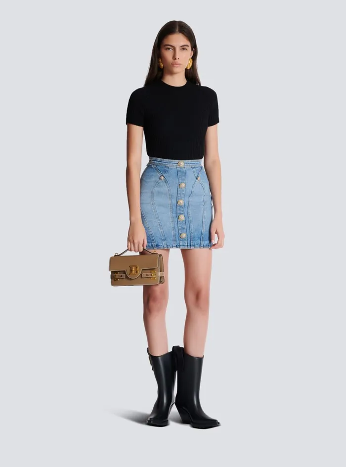 Buttoned Denim Skirt Blue Women Balmain Skirts