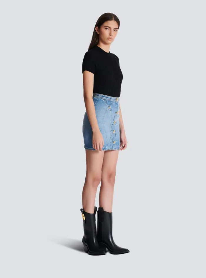 Buttoned Denim Skirt Blue Women Balmain Skirts