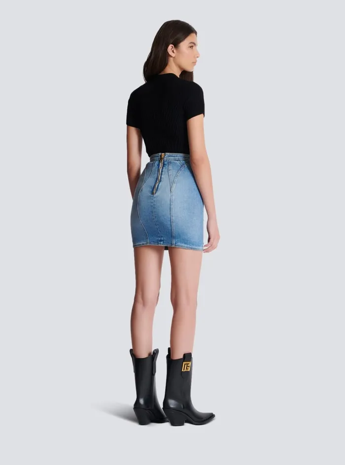 Buttoned Denim Skirt Blue Women Balmain Skirts