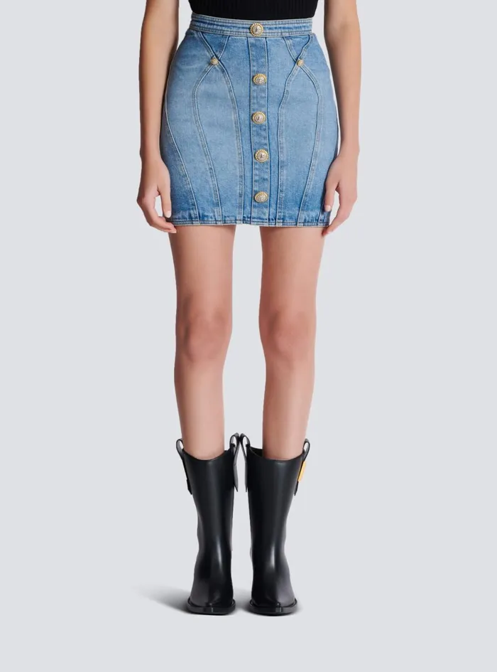 Buttoned Denim Skirt Blue Women Balmain Skirts
