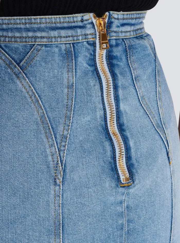 Buttoned Denim Skirt Blue Women Balmain Skirts