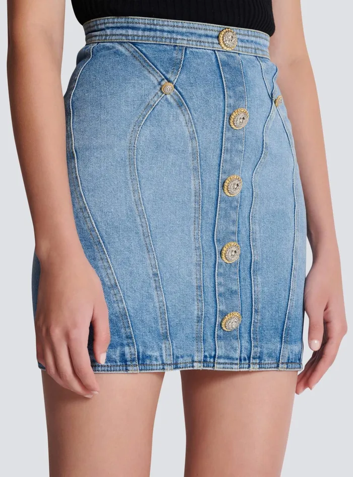 Buttoned Denim Skirt Blue Women Balmain Skirts