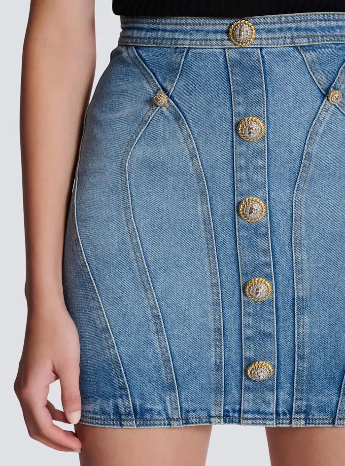 Buttoned Denim Skirt Blue Women Balmain Skirts