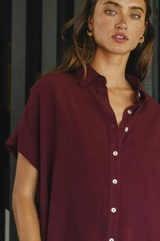 Caitlyn Button Up In Burgundy Burgundy Women Bohme Tops