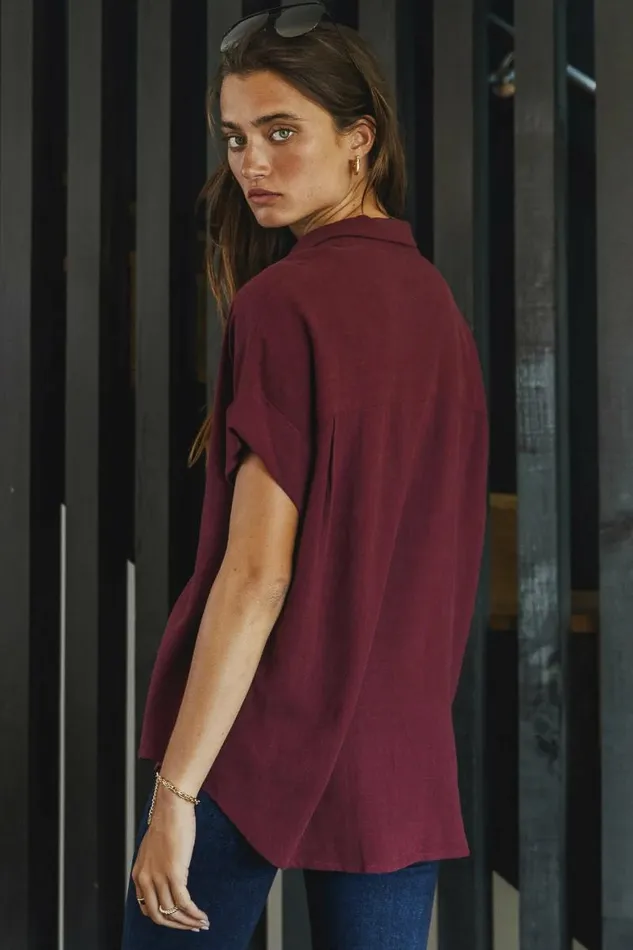 Caitlyn Button Up In Burgundy Burgundy Women Bohme Tops