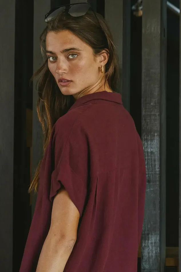 Caitlyn Button Up In Burgundy Burgundy Women Bohme Tops