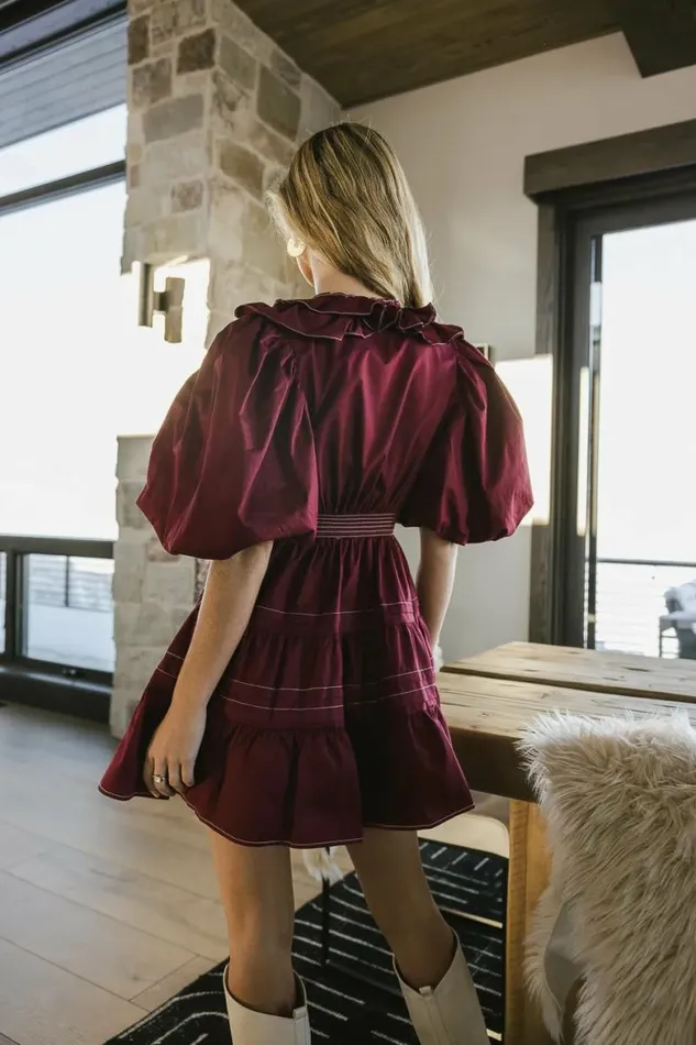 Callie Mini Wrap Dress Burgundy Women Bohme Dresses