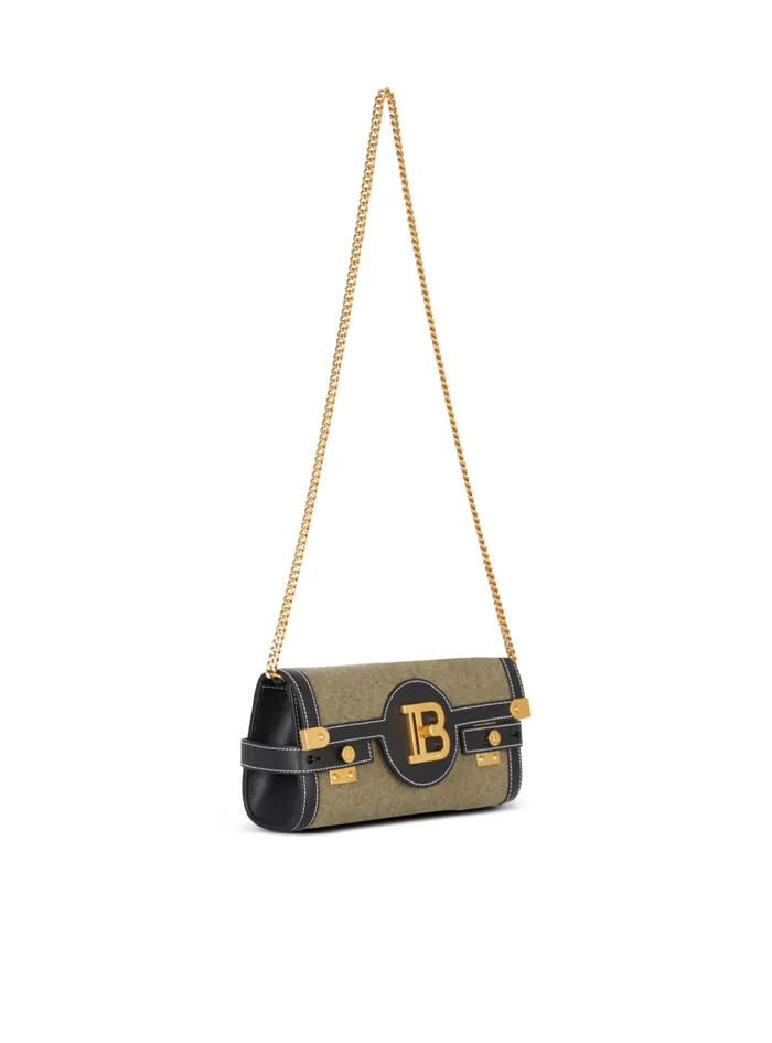 Canvas BBuzz 23 Clutch Bag With Leather Panels Khaki Women Balmain Clutches