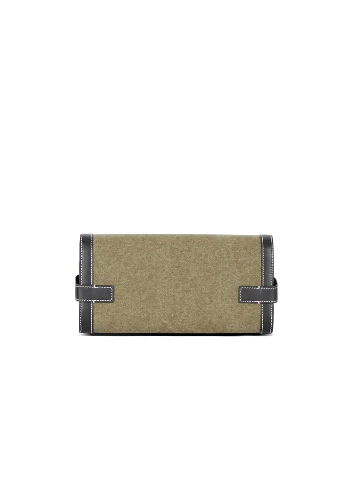 Canvas BBuzz 23 Clutch Bag With Leather Panels Khaki Women Balmain Clutches