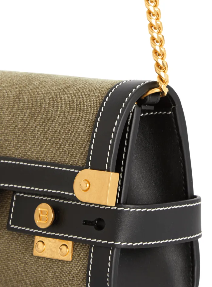 Canvas BBuzz 23 Clutch Bag With Leather Panels Khaki Women Balmain Clutches