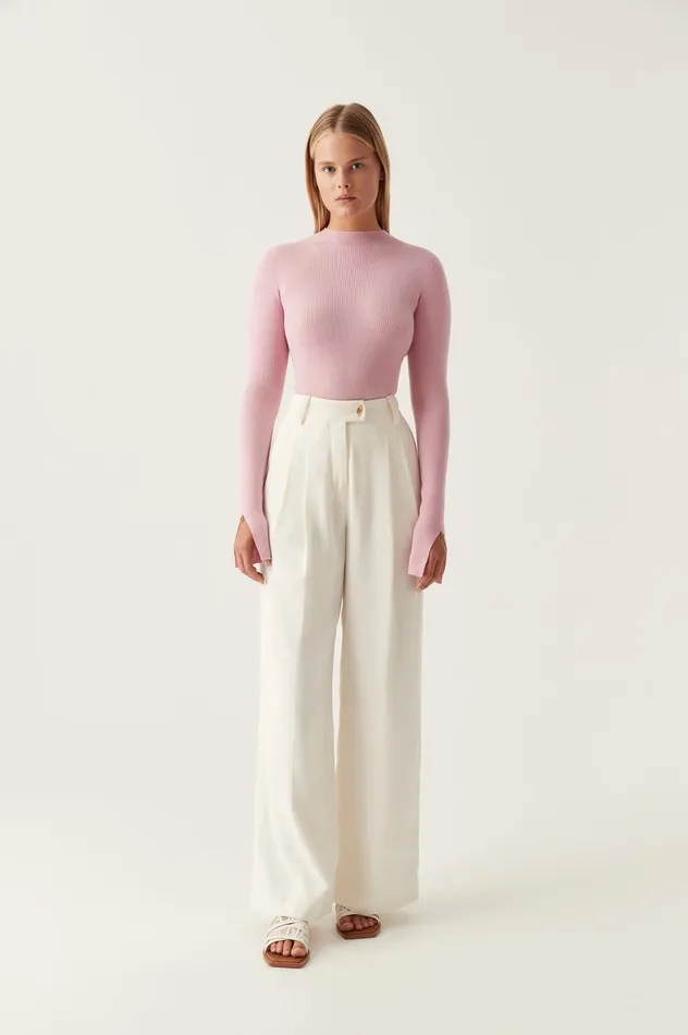 Carolina Rib Knit Top Chalk Pink Women Aje Knitwear 038 Jumpers