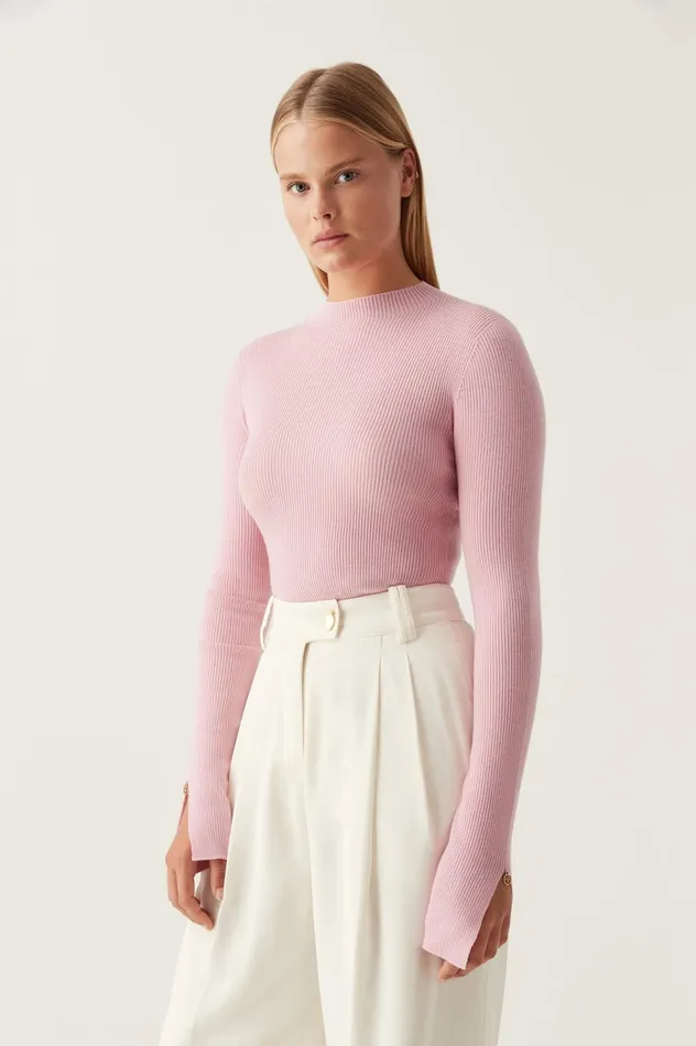 Carolina Rib Knit Top Chalk Pink Women Aje Knitwear 038 Jumpers