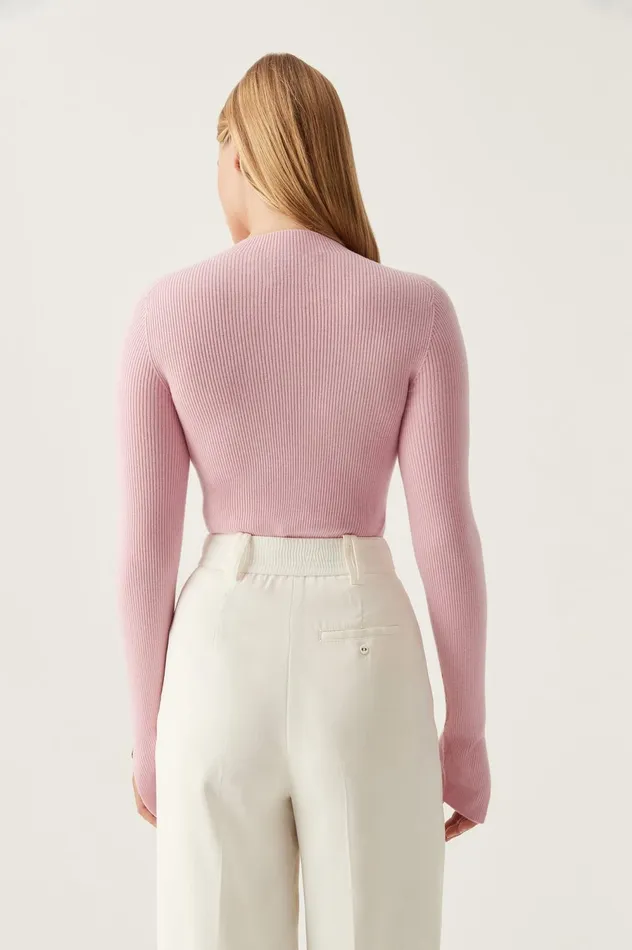 Carolina Rib Knit Top Chalk Pink Women Aje Knitwear 038 Jumpers