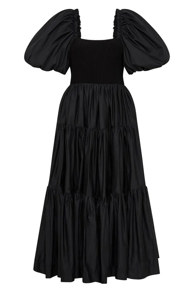Casa Puff Sleeve Midi Dress Black Women Aje Midi Dresses