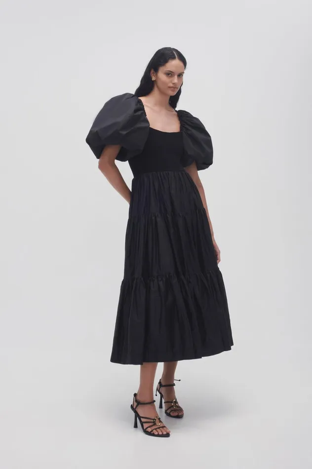 Casa Puff Sleeve Midi Dress Black Women Aje Midi Dresses
