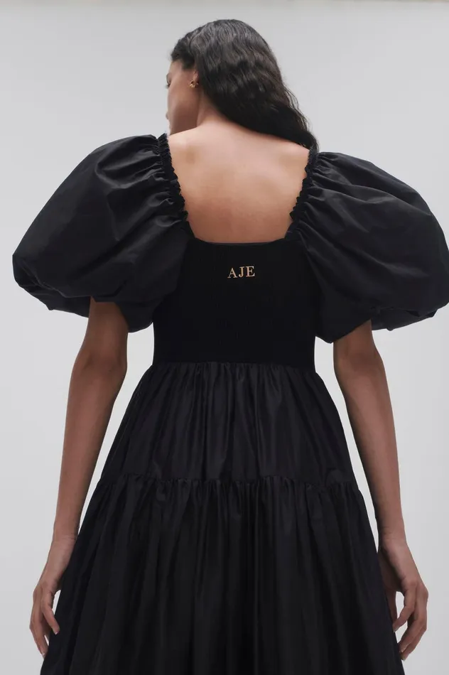 Casa Puff Sleeve Midi Dress Black Women Aje Midi Dresses