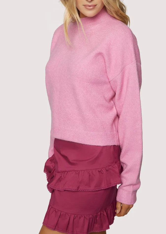 Cassie Mock Neck Sweater Pink Women Lost Wander Sweaters