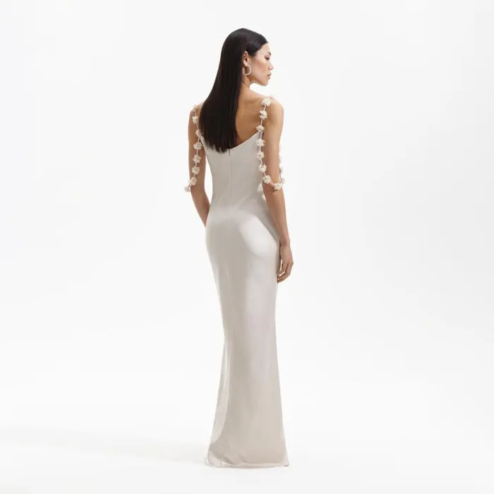 Champagne Satin Flower Maxi Dress Women Self Portrait Dresses