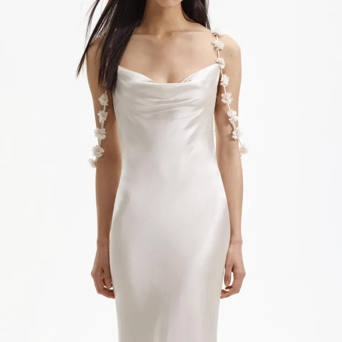 Champagne Satin Flower Maxi Dress Women Self Portrait Dresses