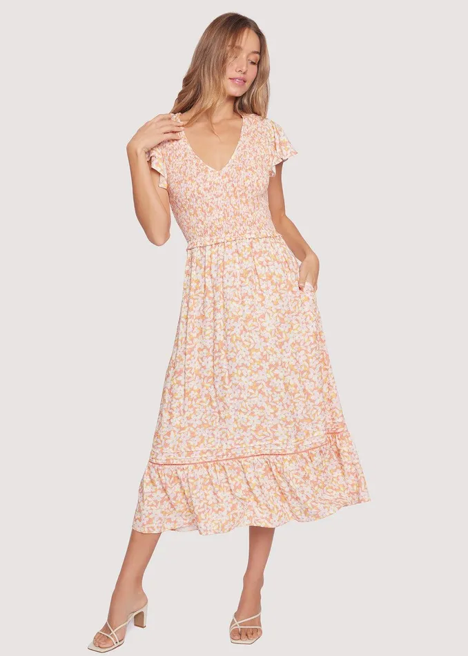 Coastal Daisies Midi Dress Orangewhite Women Lost Wander Dresses