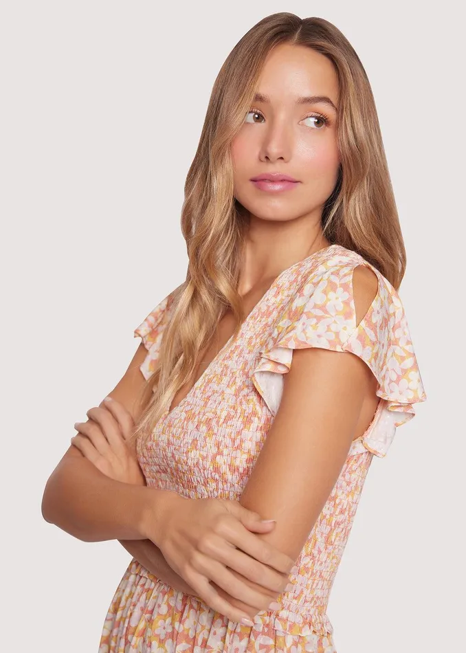 Coastal Daisies Midi Dress Orangewhite Women Lost Wander Dresses