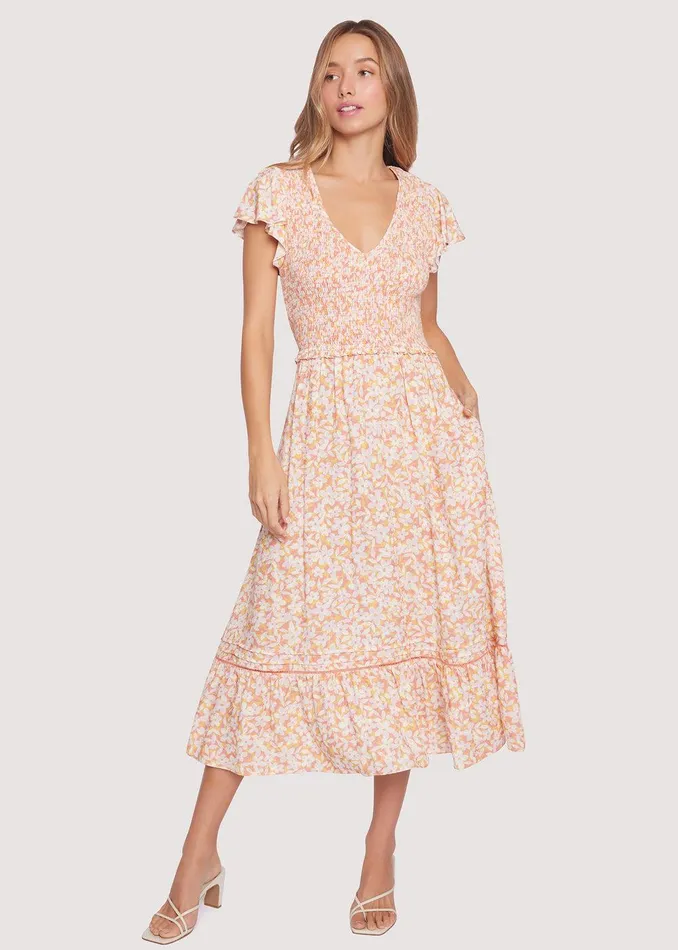 Coastal Daisies Midi Dress Orangewhite Women Lost Wander Dresses