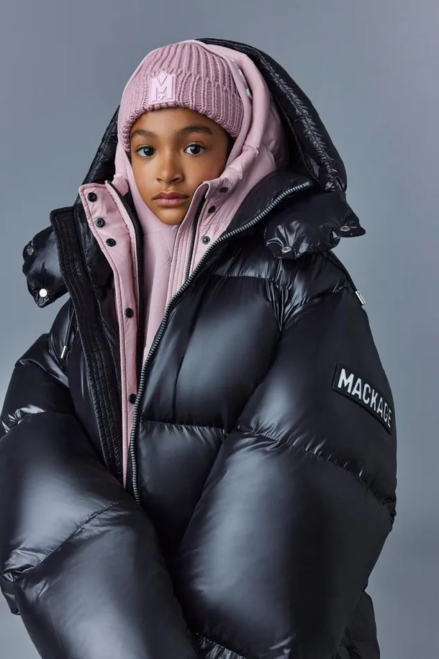Coats and Jackets Kids Mackage ALANNIST Lustrous Medium Down Parka With Hood For Toddlers 26 Years Rose
