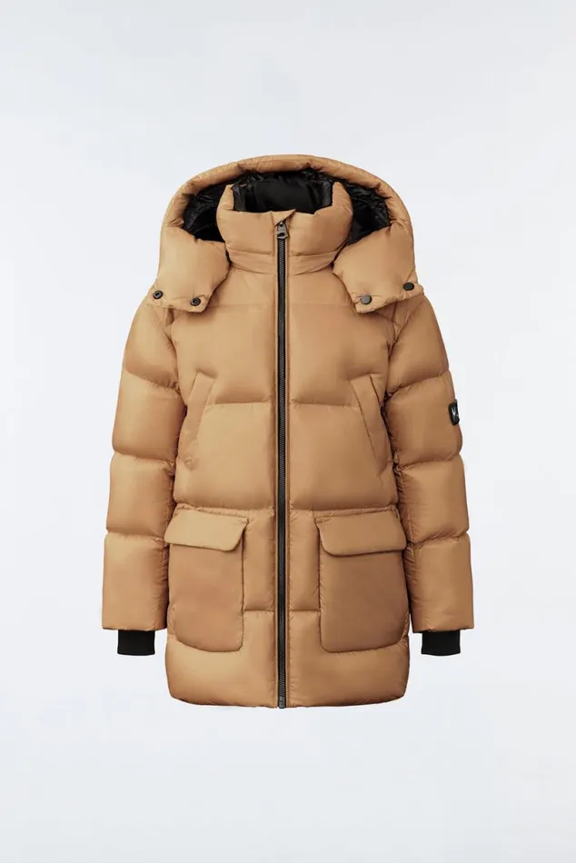 Coats and Jackets Kids Mackage KENNIE Lustrous Light Down Parka With Hood For Toddlers 26 Years Flame