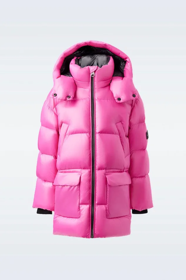 Coats and Jackets Kids Mackage KENNIE Lustrous Light Down Parka With Hood For Toddlers 26 Years Flame
