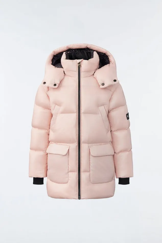 Coats and Jackets Kids Mackage KENNIE Lustrous Light Down Parka With Hood For Toddlers 26 Years Flame