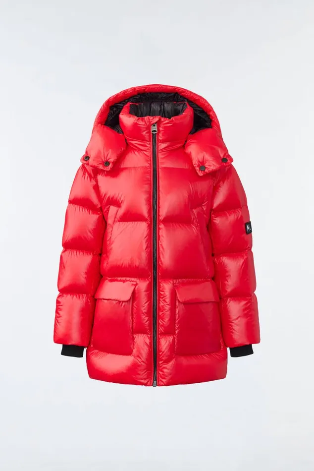 Coats and Jackets Kids Mackage KENNIE Lustrous Light Down Parka With Hood For Toddlers 26 Years Flame