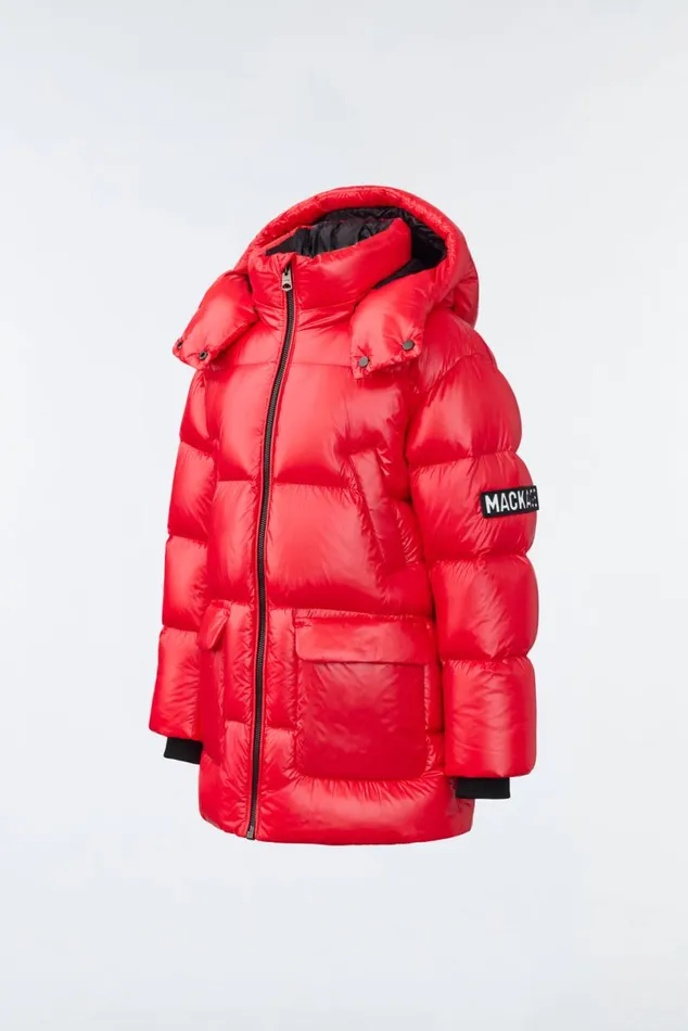 Coats and Jackets Kids Mackage KENNIE Lustrous Light Down Parka With Hood For Toddlers 26 Years Flame