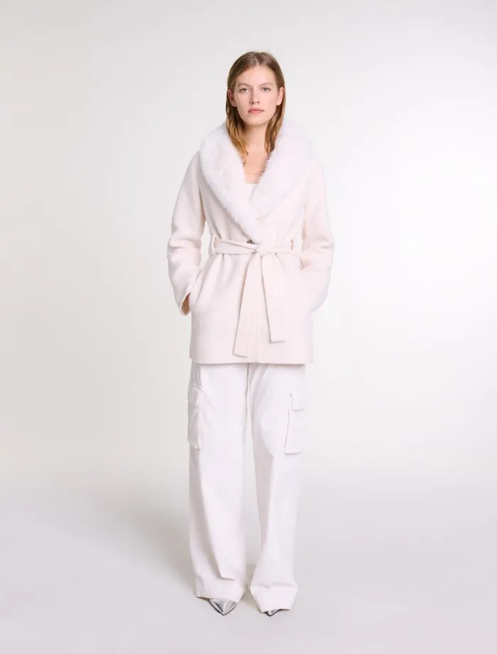Coats Women Maje Belted Short Coat Ecru