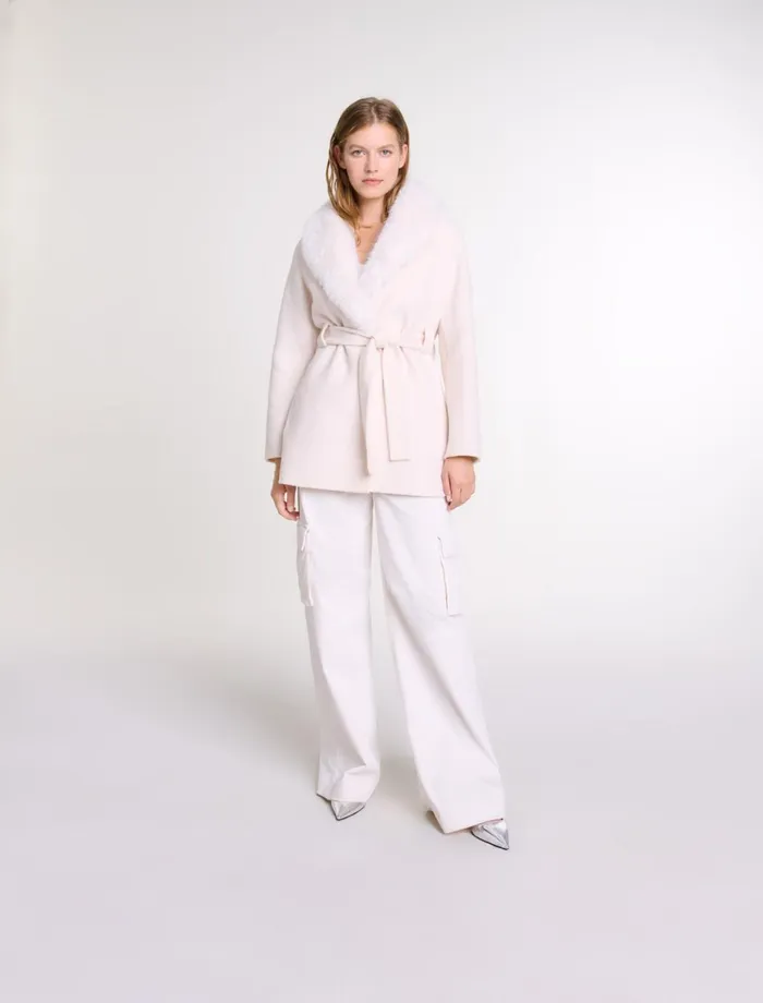 Coats Women Maje Belted Short Coat Ecru
