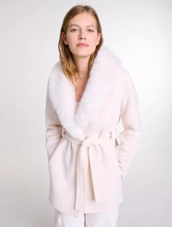 Coats Women Maje Belted Short Coat Ecru